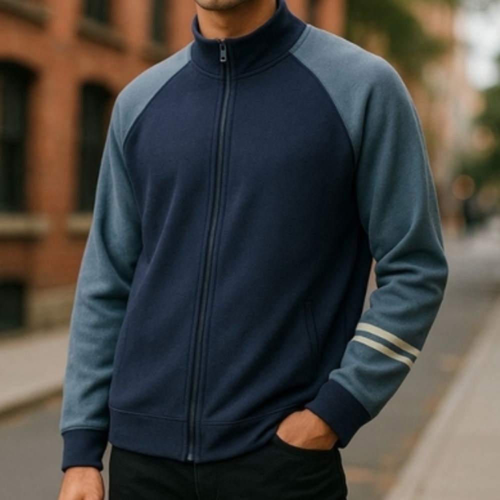 Vintage Quiksilver Mens Cardigan Sweater Knit Mock Neck Zip Up Jacket Y2K Blue